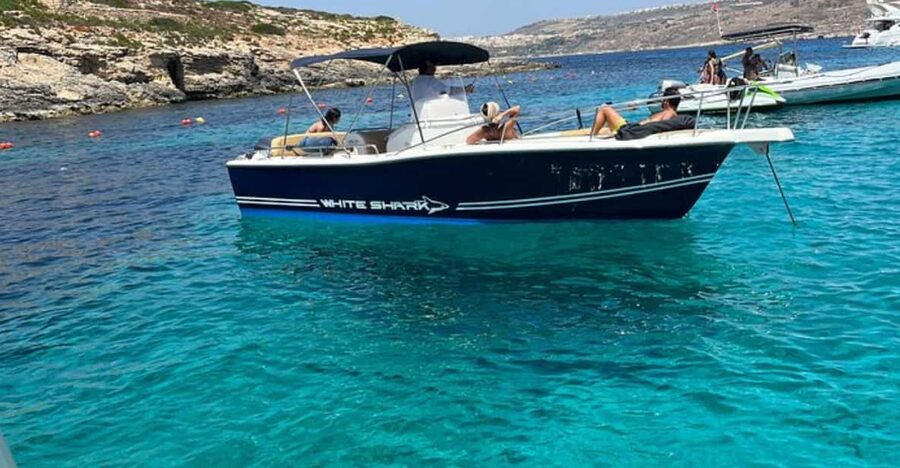 Cirkewwa/Mgarr: Blue and Crystal Lagoon Private Boat Charter - Drinks, Music, and Little Comforts That Matter