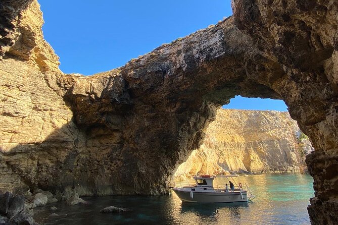 Malta: Private Boat Trip & Cruises Comino, Blue Lagoon, Gozo - Santa Maria Caves and St. Mary’s Tower: Grotto Formations and Panoramic Views
