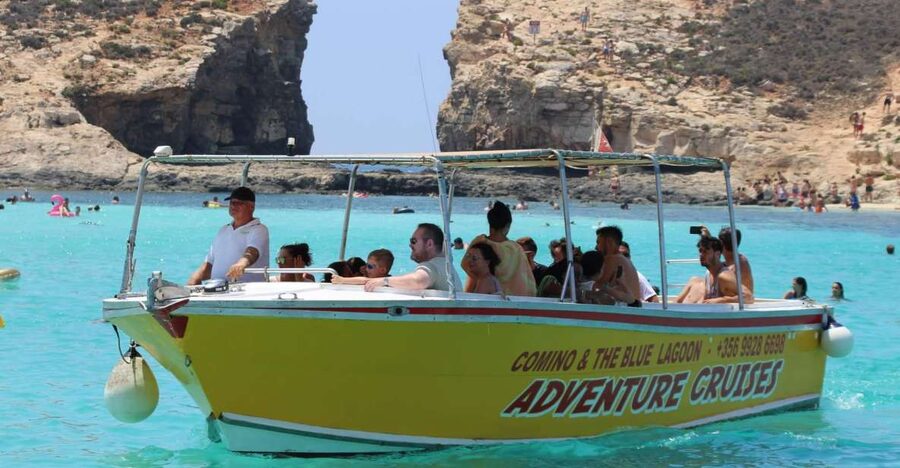 Sliema: Boat Trip to Comino Blue Lagoon, Gozo, and Caves - Riding out of Sliema Ferries, with shade and real sea views